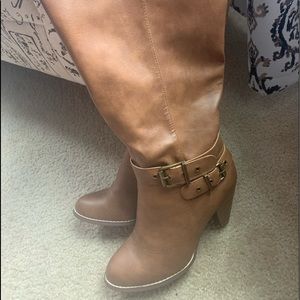 Wide width cognac knee boots